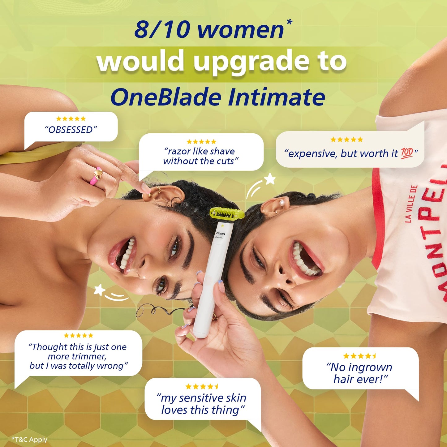 Philips OneBlade Intimate 2-in-1 Trimmer for Women | Painless Hair Removal with Patented Skin-Safe Tech | Bikini, Underarm & Body Trimmer | Sensitive Skin Tested | No post shave irritation | QP1924/20