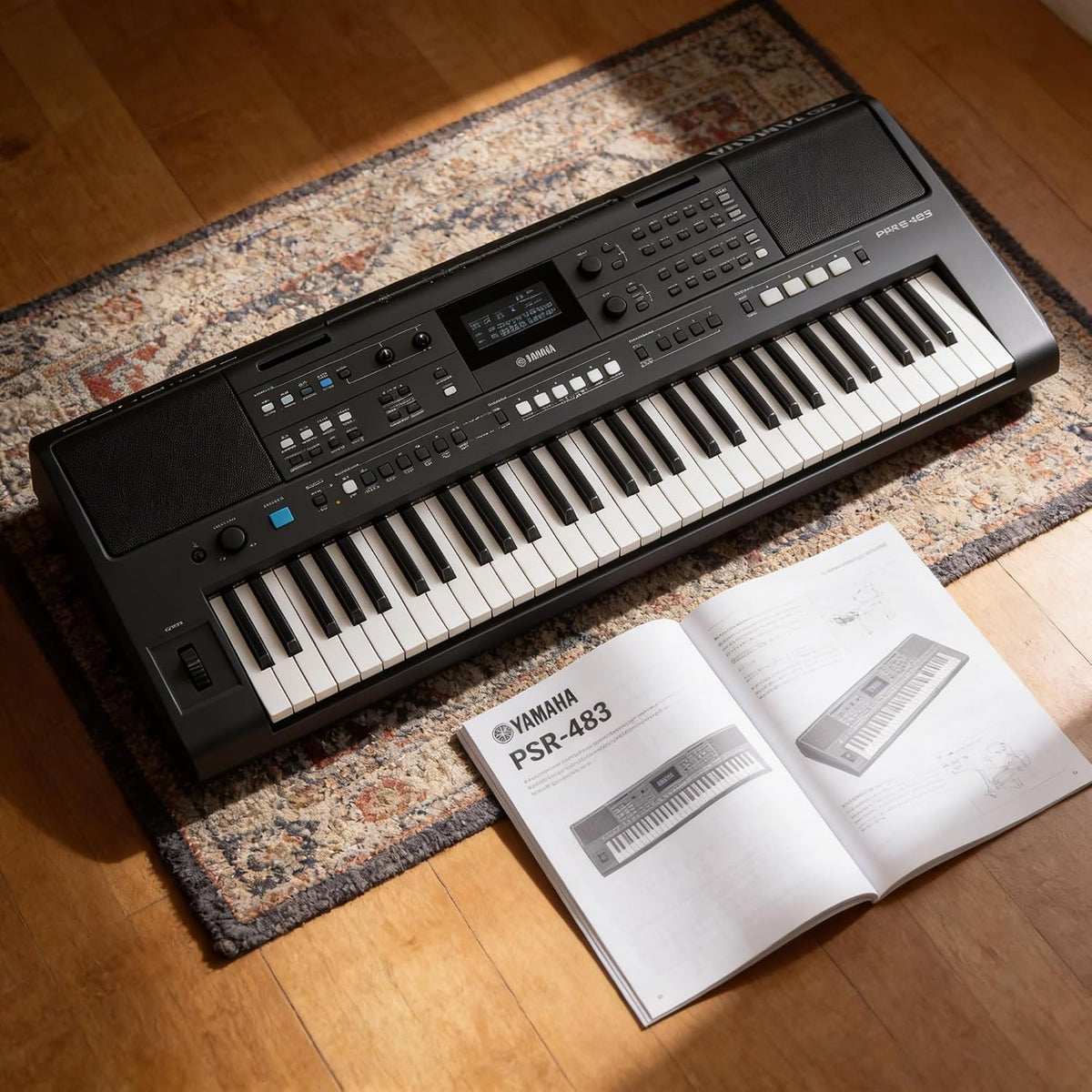 Yamaha PSR-E483 61-Key Touch-Sensitive Portable Keyboard with Sound, Music Rest and Power Adapter