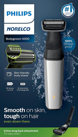 ماكينة تشذيب الجسم والعناية الشخصية فيليبس نوريلكو Bodygroom Series 5000 المقاومة للماء للجسم والعناية الشخصية للرجال مع ملحق الظهر، BG5025/40