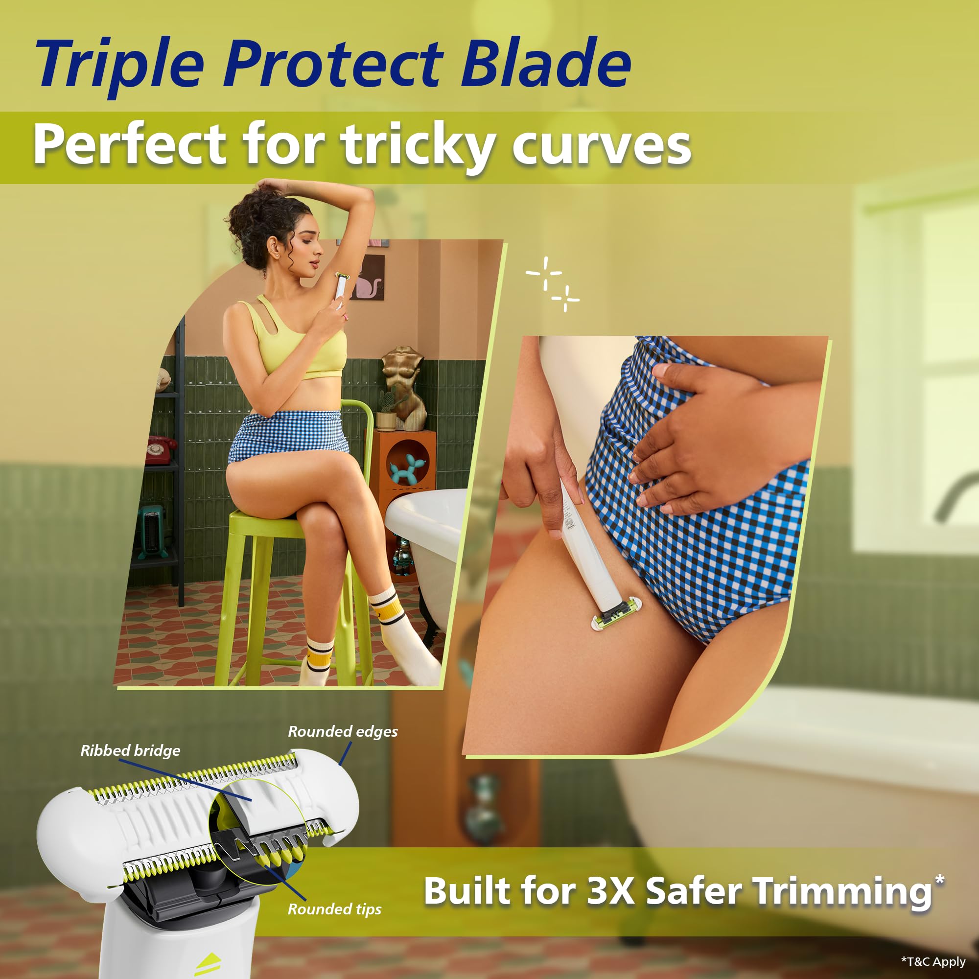Philips OneBlade Intimate 2-in-1 Trimmer for Women | Painless Hair Removal with Patented Skin-Safe Tech | Bikini, Underarm & Body Trimmer | Sensitive Skin Tested | No post shave irritation | QP1924/20