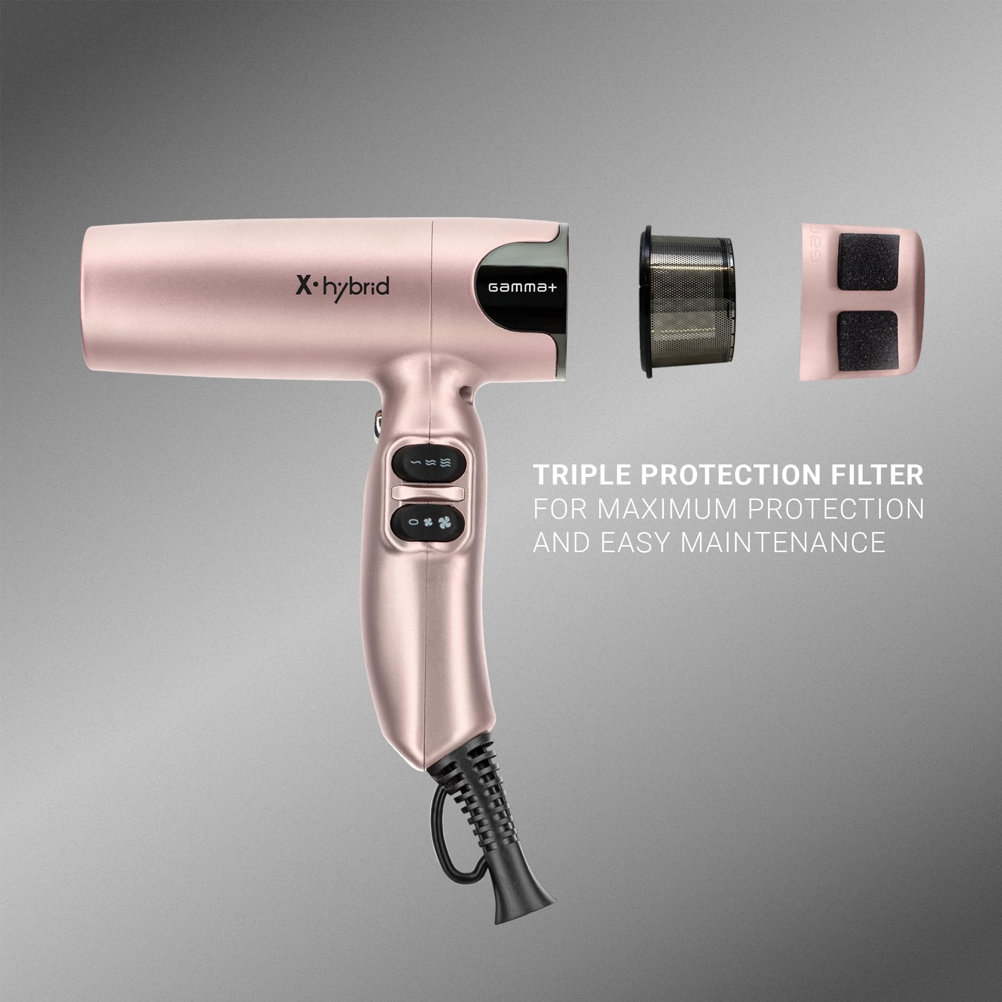 GAMMA+ Hybrid Professional Hair Dryer Lightweight, Ionic Technology, Low Noise with 2 Nozzles and Diffuser