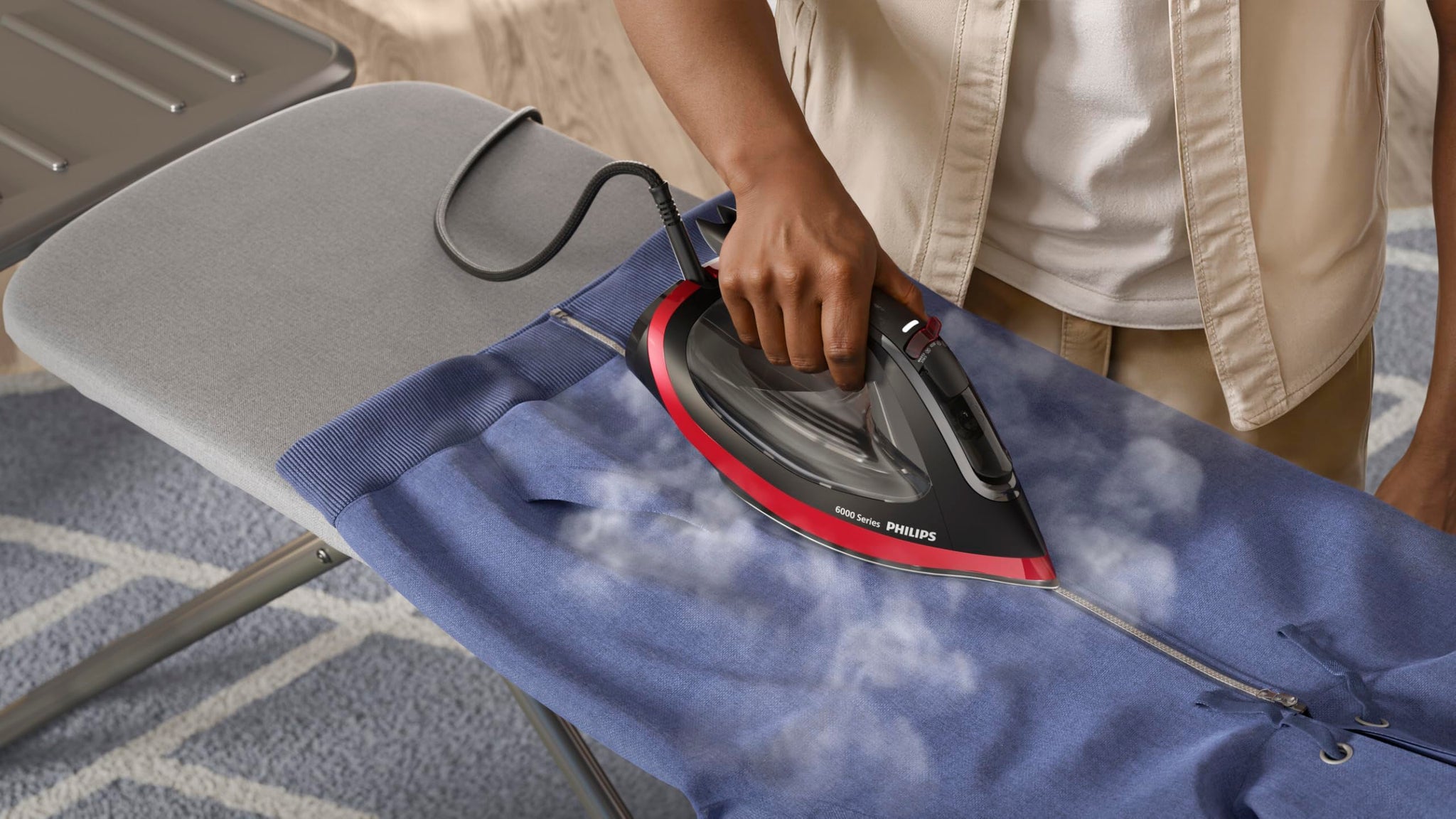 Philips Steam Iron 6000 Series - 2800W, 50g/min Continuous Steam, 220g Steam Boost, SteamGlide Plus Soleplate, 300ml Water Capacity, Black/Red - DST6130/46