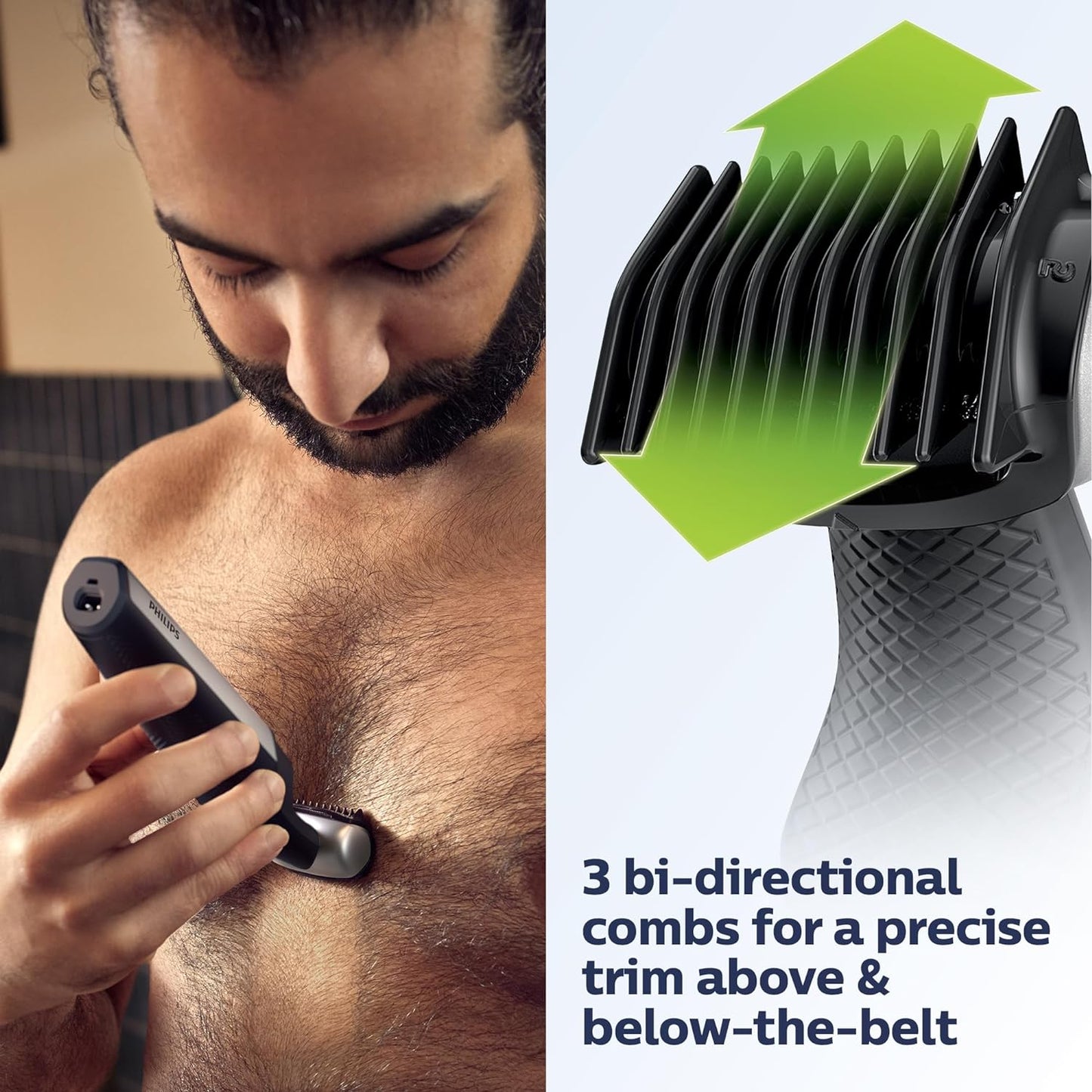 ماكينة تشذيب الجسم والعناية الشخصية فيليبس نوريلكو Bodygroom Series 5000 المقاومة للماء للجسم والعناية الشخصية للرجال مع ملحق الظهر، BG5025/40