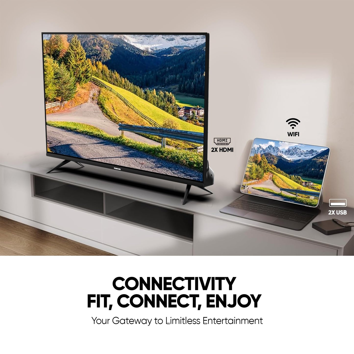 Nikai 32 Inch Smart LED TV | HD 1366 x 768 Resolution | Android TV with Wi-Fi & DLNA | Quad-Core Processor | 16W Speaker Power | 2x HDMI, 2x USB | Netflix, YouTube, Shahid