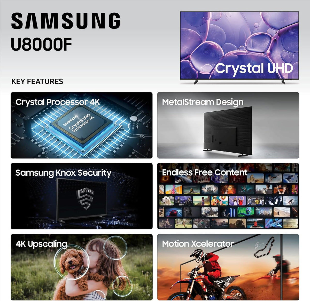 Samsung 50-Inch Class Crystal UHD U8000F 4K Smart TV (2025 Model) Endless Free Content, Crystal Processor 4K, MetalStream Design, Knox Security, Alexa Built-in - City Park