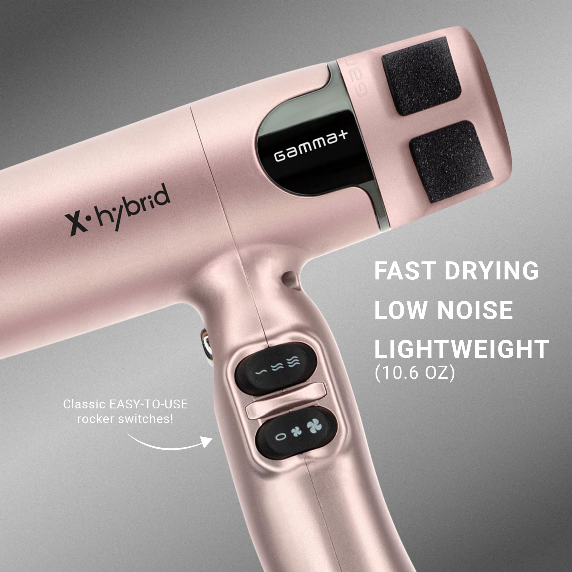 GAMMA+ Hybrid Professional Hair Dryer Lightweight, Ionic Technology, Low Noise with 2 Nozzles and Diffuser