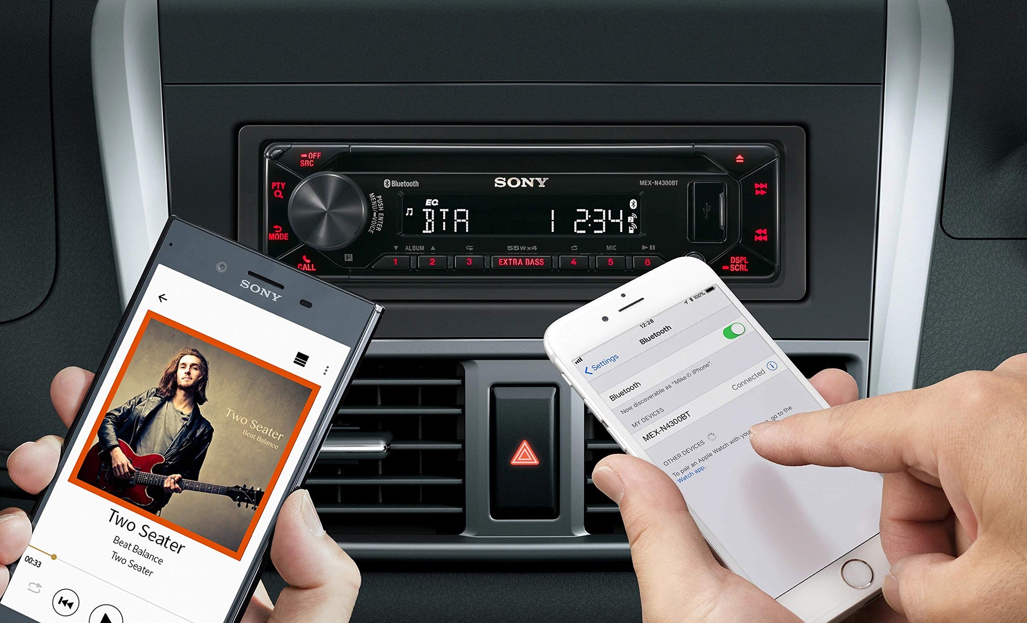 Sony MEX-N4300BT Car Radio with CD, Dual Bluetooth, USB and AUX Connection Hands-Free Calling, Single DIN CD Receiver, 4 x 55 Watts