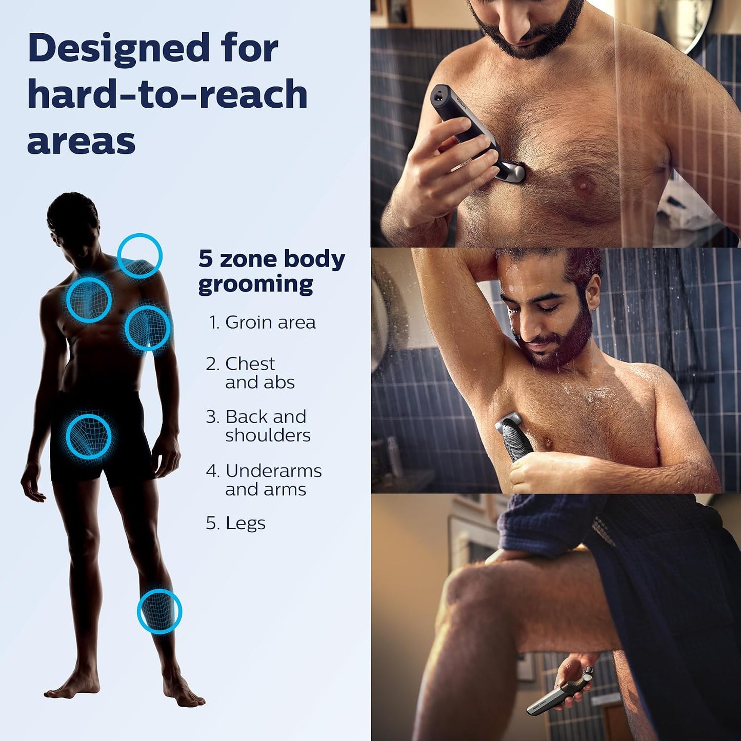 ماكينة تشذيب الجسم والعناية الشخصية فيليبس نوريلكو Bodygroom Series 5000 المقاومة للماء للجسم والعناية الشخصية للرجال مع ملحق الظهر، BG5025/40
