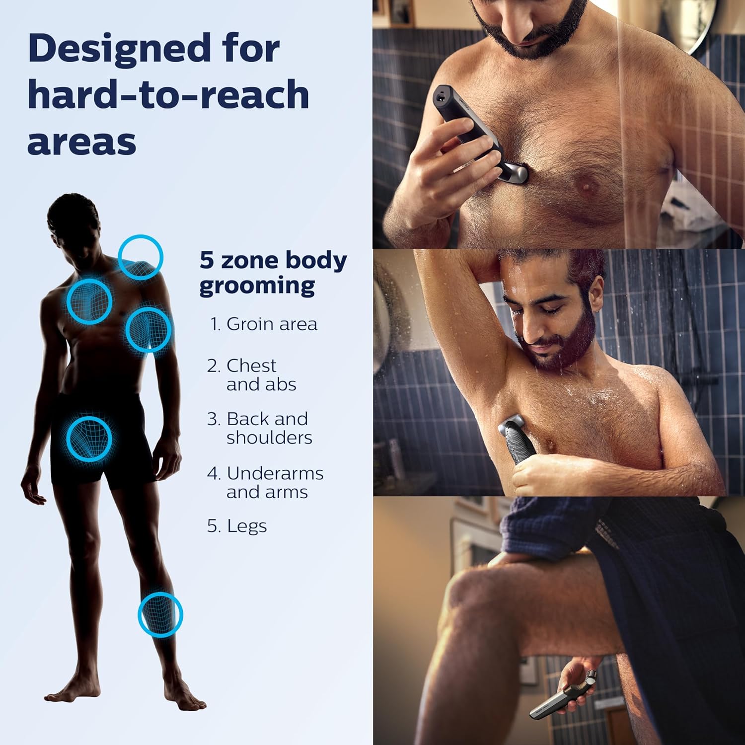 ماكينة تشذيب الجسم والعناية الشخصية فيليبس نوريلكو Bodygroom Series 5000 المقاومة للماء للجسم والعناية الشخصية للرجال مع ملحق الظهر، BG5025/40