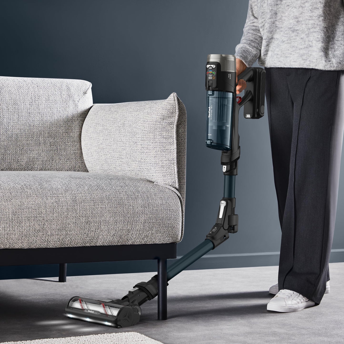 Tefal X-Force Flex 13.60 TY9AD3H0 - Handstick Vacuum Cleaner, 240W, 0.45L Dust Box Capacity, 1.6kg, Up to 60min Running Time, Wet & Dry, 2-in-1, Vacuum & Spin Mop