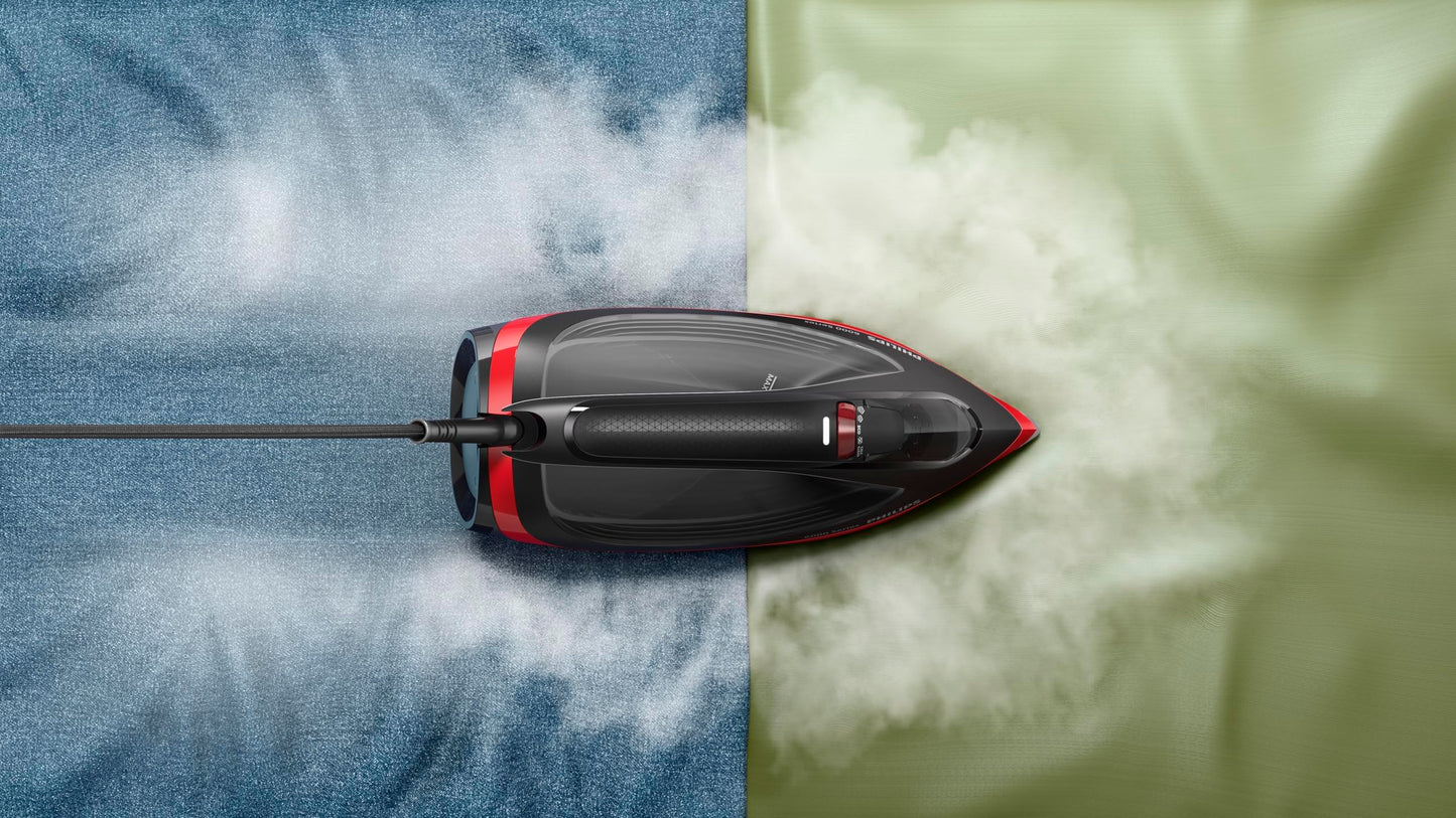 Philips Steam Iron 6000 Series - 2800W, 50g/min Continuous Steam, 220g Steam Boost, SteamGlide Plus Soleplate, 300ml Water Capacity, Black/Red - DST6130/46
