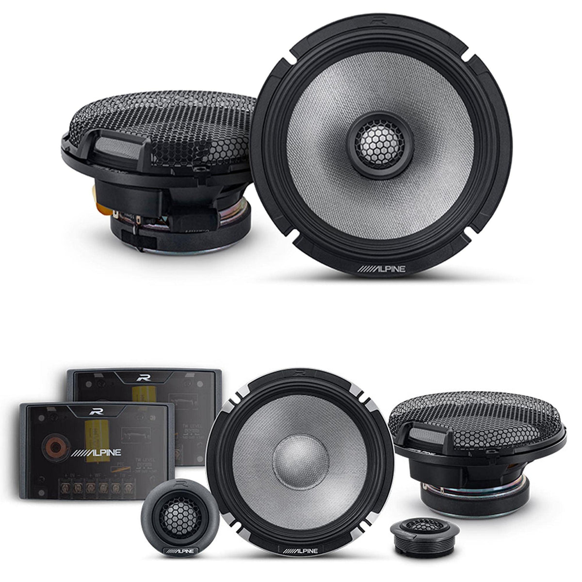 Alpine 6.5" R2 High-Resolution Speaker Bundle - A Pair of Pro-Series R2-S652 2-Way Component Speakers & a Pair of R2-S65 6.5" Coaxial Speakers - City Park