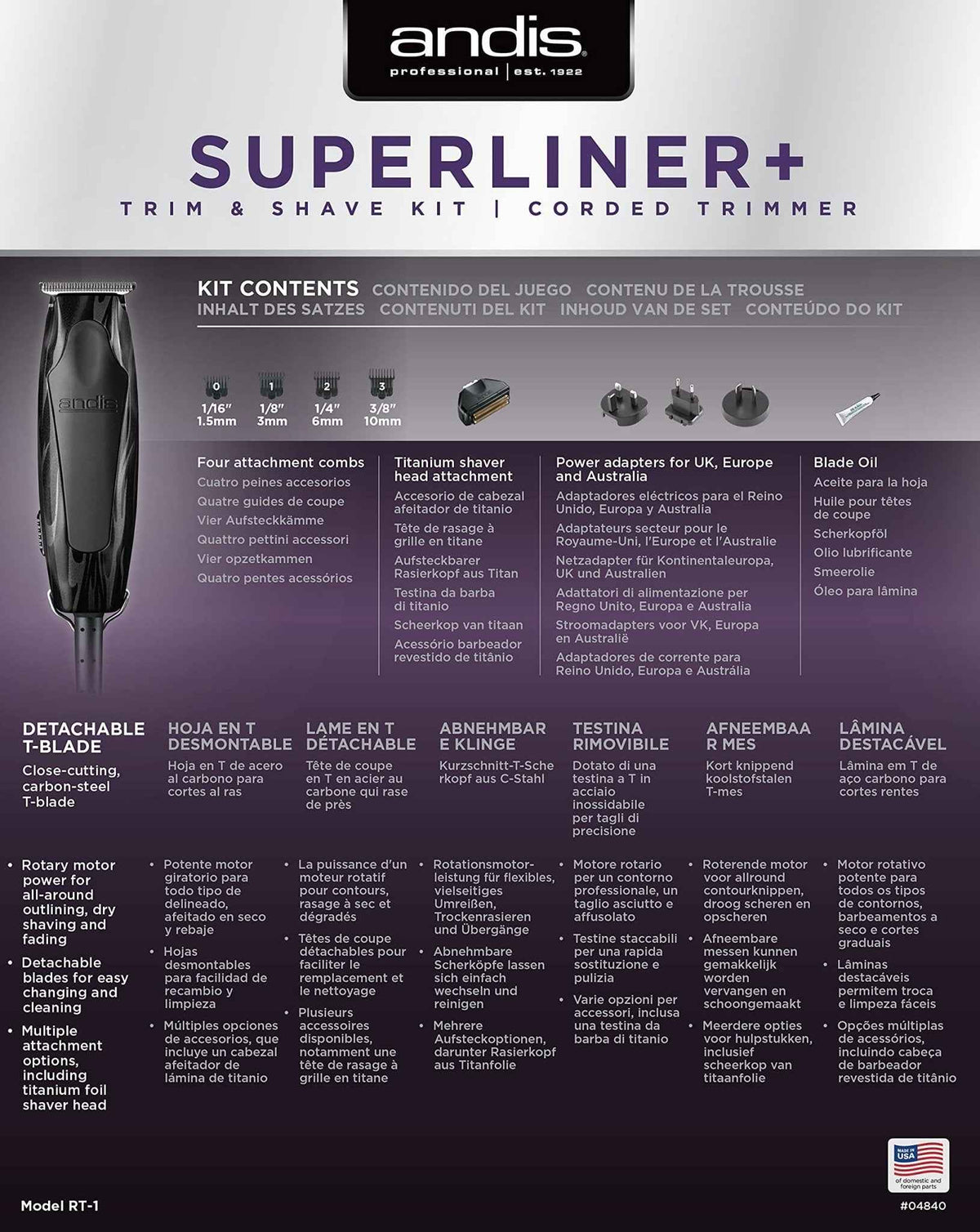 Andis Superliner Trimmer with Extra Close-Cutting T-Blade