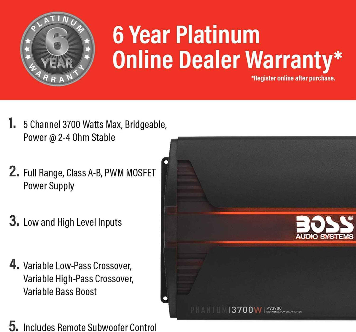 BOSS PV3700 5-Channel Car Amplifier – Power Your Sound