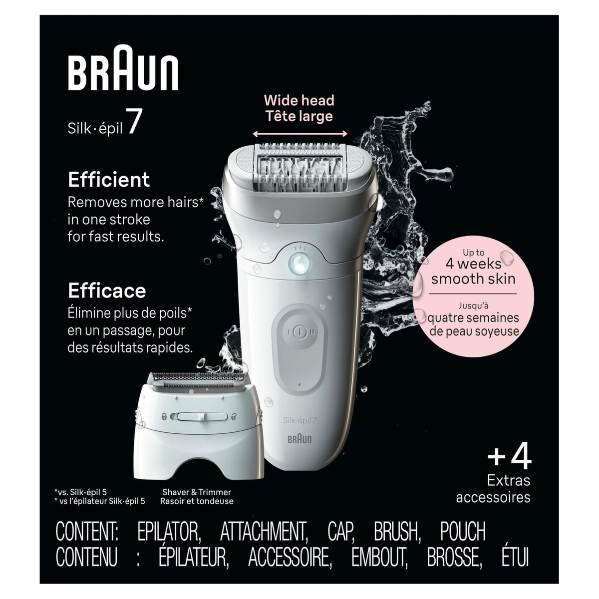 Braun Epilator Silk-épil 7, Hair Removal Device, Women Shaver & Trimmer, Wet and Dry, Wide Head, Includes Shaver Head and Trimmer Comb, SE7-041, Silver - City Park