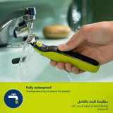 فيليبس OneBlade Pro ماكينة للوجه والجسم QP6542/10، للتشذيب والحلاقة مع مشط دقيق بـ 12 طولاً، مقاومة للماء، استخدام لاسلكي لمدة 90 دقيقة