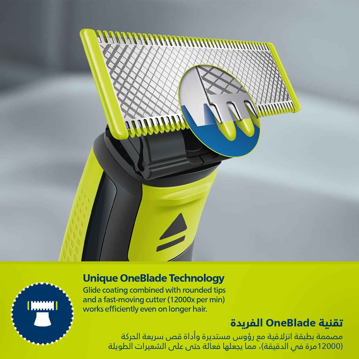 فيليبس OneBlade Pro ماكينة للوجه والجسم QP6542/10، للتشذيب والحلاقة مع مشط دقيق بـ 12 طولاً، مقاومة للماء، استخدام لاسلكي لمدة 90 دقيقة