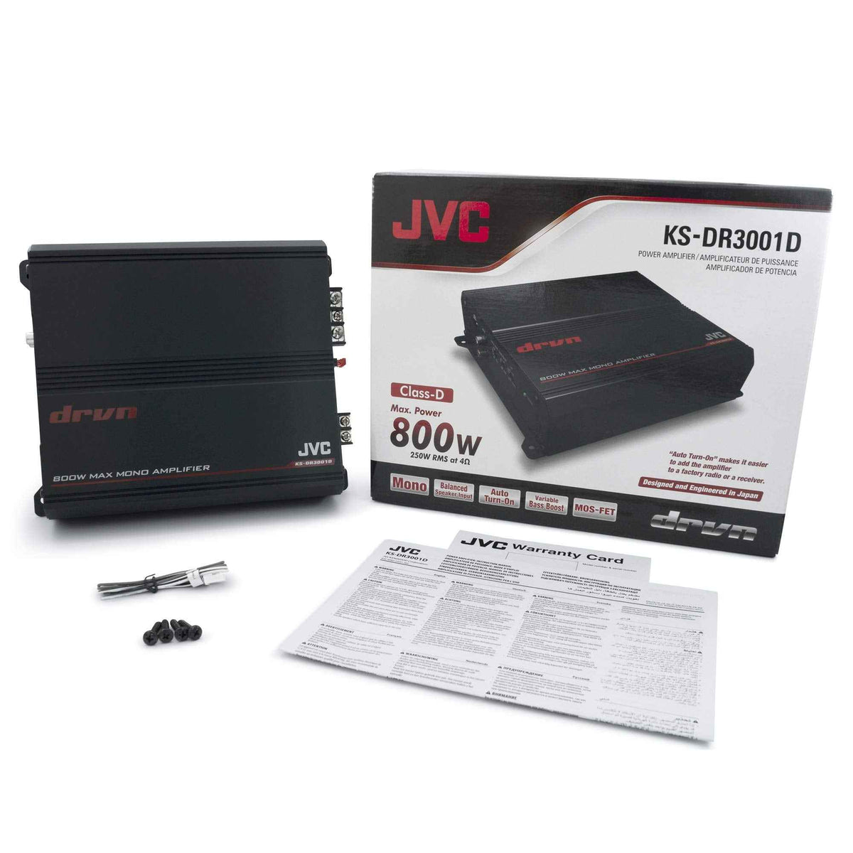 JVC KS-DR3001D 800W Peak DRVN Series Class-D 2-Ohm Stable Monoblock Power Amplifier