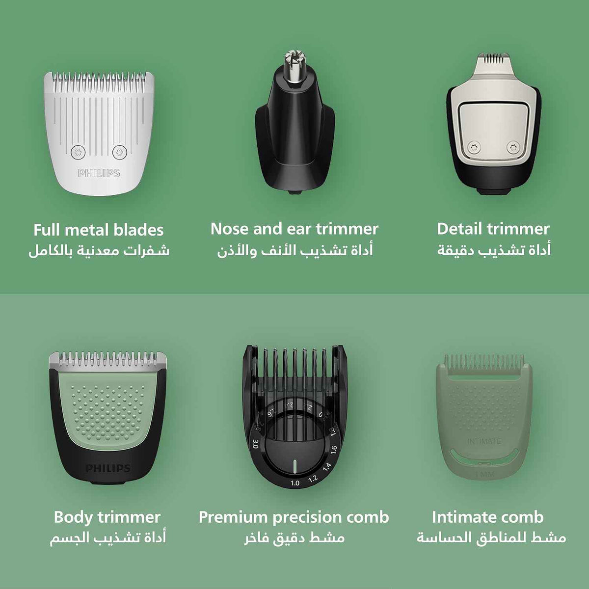 ماكينة التشذيب متعددة الاستخدامات MG7922/15 من Philips | مجموعة عناية 13 في 1 لتشذيب الوجه والشعر والجسم | مشط دقيق لتسريح مثالي | 120 دقيقة من الاستخدام اللاسلكي، مقاومة للماء