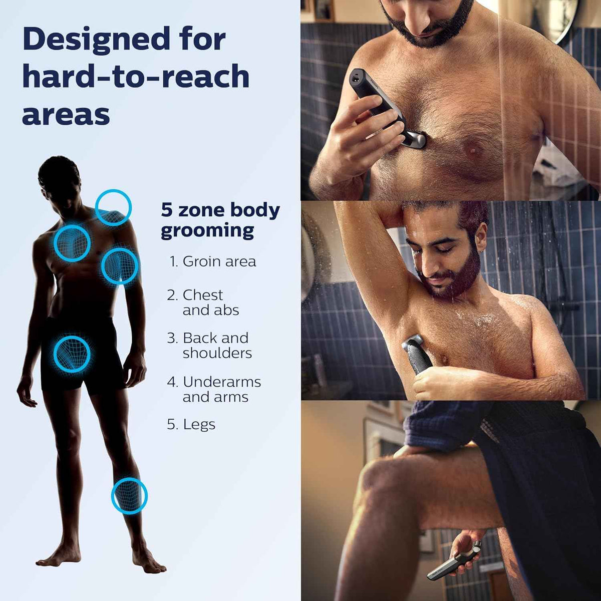 ماكينة تشذيب الجسم والعناية الشخصية فيليبس نوريلكو Bodygroom Series 5000 المقاومة للماء للجسم والعناية الشخصية للرجال مع ملحق الظهر، BG5025/40