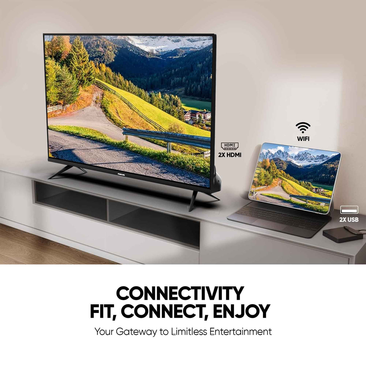 Nikai 32 Inch Smart LED TV | HD 1366 x 768 Resolution | Android TV with Wi-Fi & DLNA | Quad-Core Processor | 16W Speaker Power | 2x HDMI, 2x USB | Netflix, YouTube, Shahid