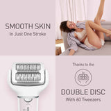 Panasonic ES-EY80 Wet and Dry Epilator for women, Double Disc with 60 Tweezers, Flexible 90° Pivoting Head, 3 Speed Setting & LED Light, Up to 30 Minutes Operation Time, 5 attachments