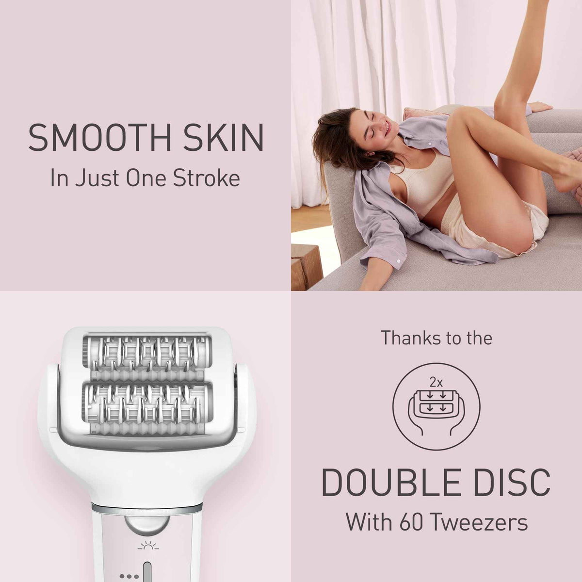 Panasonic ES-EY80 Wet and Dry Epilator for women, Double Disc with 60 Tweezers, Flexible 90° Pivoting Head, 3 Speed Setting & LED Light, Up to 30 Minutes Operation Time, 5 attachments