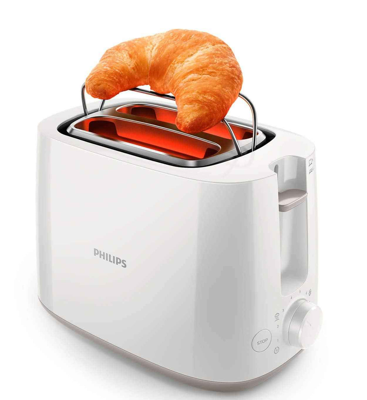 PHILIPS 2 Slice Daily Collection Toaster HD2581/01, With 8 settings and integrated bun warming rack, 2 large variable slots for different size of bread