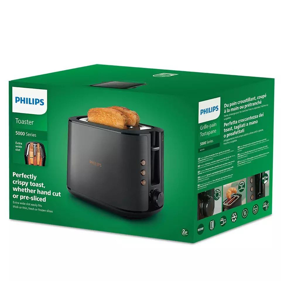 Philips 5000 Series Toaster - 950W, Auto Shut-off, Reheat Mode, Bun Warming Rack, Black & Copper - HD2650/31 - City Park
