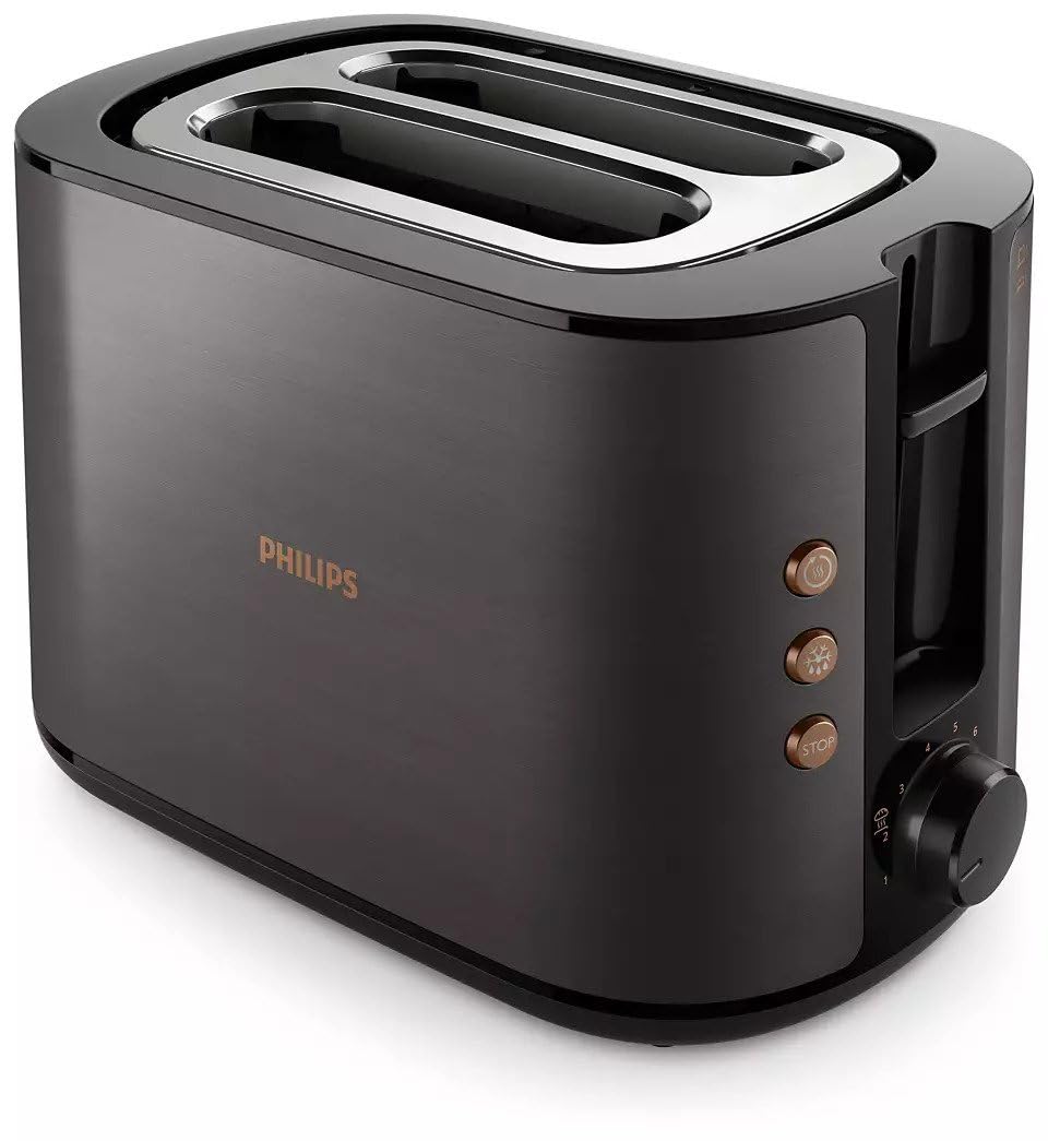 Philips 5000 Series Toaster - 950W, Auto Shut-off, Reheat Mode, Bun Warming Rack, Black & Copper - HD2650/31 - City Park