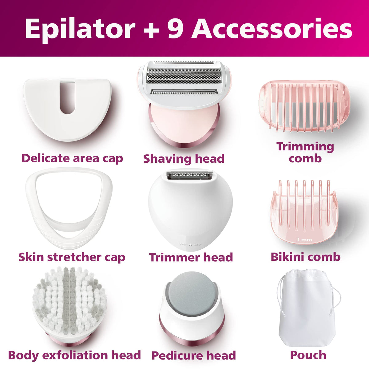 Philips Beauty Epilator Series 8000 5 in 1 Shaver for Women, Trimmer, Pedicure & Body Exfoliator + 9 Accessories, BRE740/14 - City Park