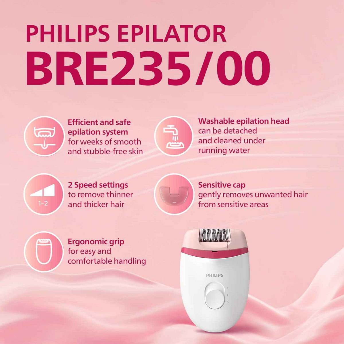 Philips BRE235/00 Satinelle Essential Corded Compact Epilator for Women
