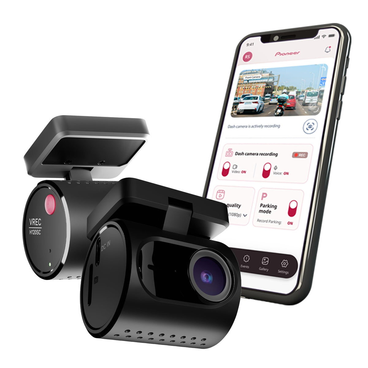 Pioneer Car Dash Camera VREC-H120SC | Super Compact Design | App Support |1296p Resolution | Wide Field of View | Wi-Fi |G-sensor | Emergency Recording | microSD Card support Upto 128GB - City Park