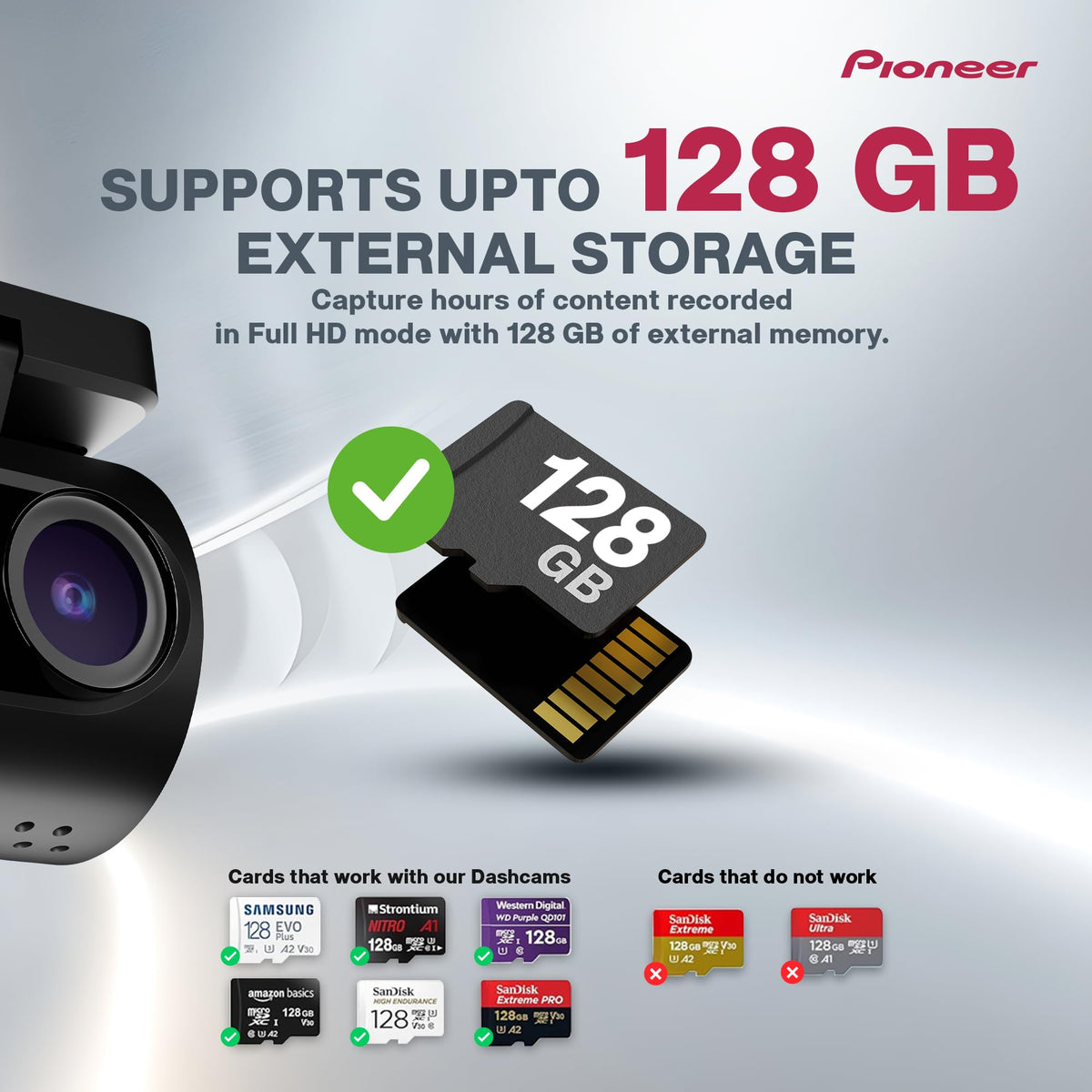 Pioneer Car Dash Camera VREC-H120SC | Super Compact Design | App Support |1296p Resolution | Wide Field of View | Wi-Fi |G-sensor | Emergency Recording | microSD Card support Upto 128GB - City Park