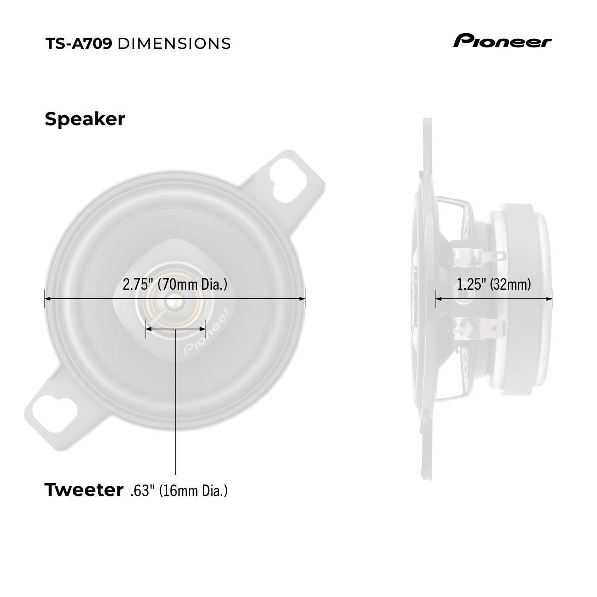 Pioneer TS-A709 A Series 2-3/4” 2-Way, 450 W Max Power, 16mm Tweeter – Coaxial Speaker (Pair) - City Park