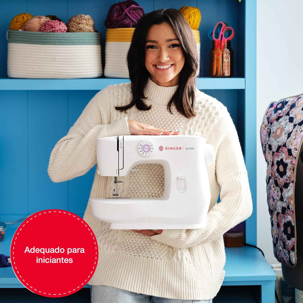 Singer M1605 Domestic Sewing Machine, 6 Built-in Stitches, Easy Stitch Selection, with Front loading Bobbin & Adjustable Thread Tension Dial