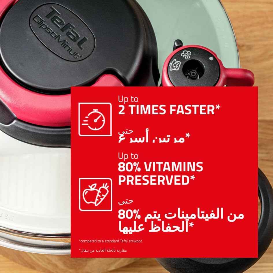 TEFAL Pressure Cooker| Clipso Minut Easy 6L|Express Cooking|Vitamins Preserved|One-Handed Opening/Closing|Made in France|Safe|Full Compatibility With All Stovetops|2 Years Warranty|P4620768