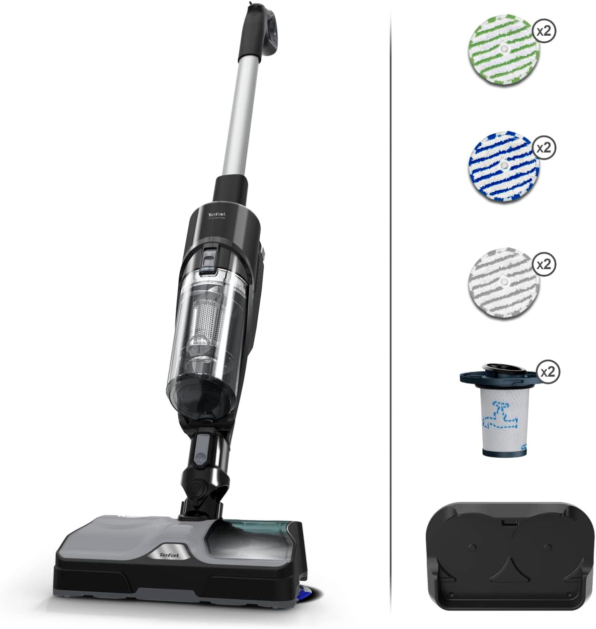 Tefal X-Combo GF3039 - Handstick Vacuum Cleaner, 240W, 0.45 Dust Box Capacity, 3.5kg, Up to 60min Running Time, Wet & Dry, 2-in-1 Vacuum & Spin Mop - City Park