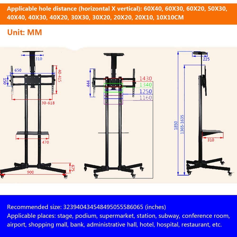 VBARV Swivel Universal TV Stand/Base - TV Cart Floor Stand for 32-55 Inch LCD LED TVs,Height Adjustable TV Mount,with Lockable Wheels, VESA 640x400mm, Holds Up To 100lbs - City Park