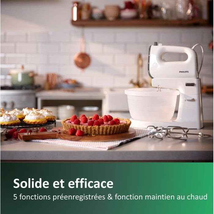 Versuni Philips HR3745/00 Mixer Daily with 5 speeds and Turbo, Stainless Steel Hooks, Container Included, 450 W, White