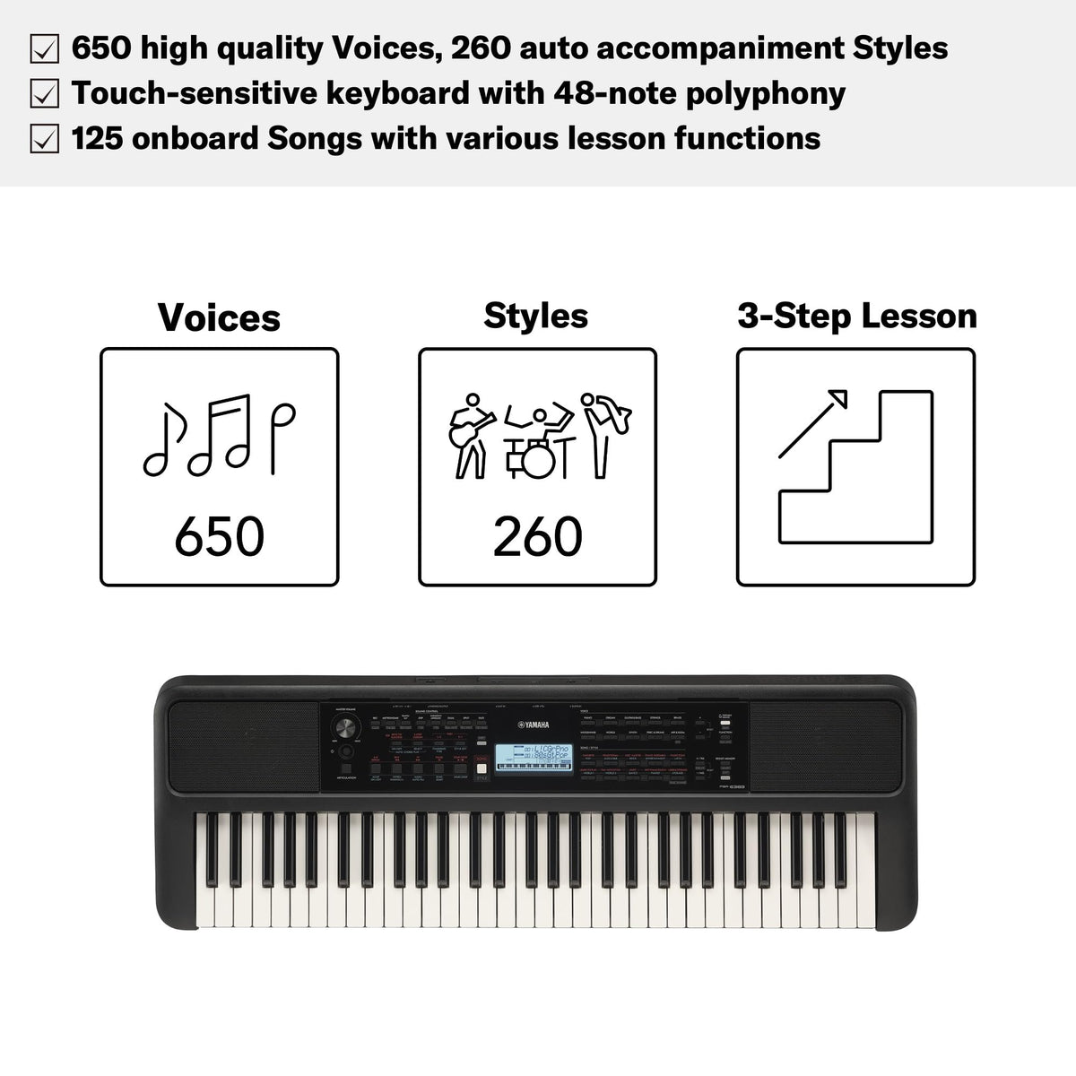PSR-E383 61-Key Portable Keyboard with Adapter - City Park